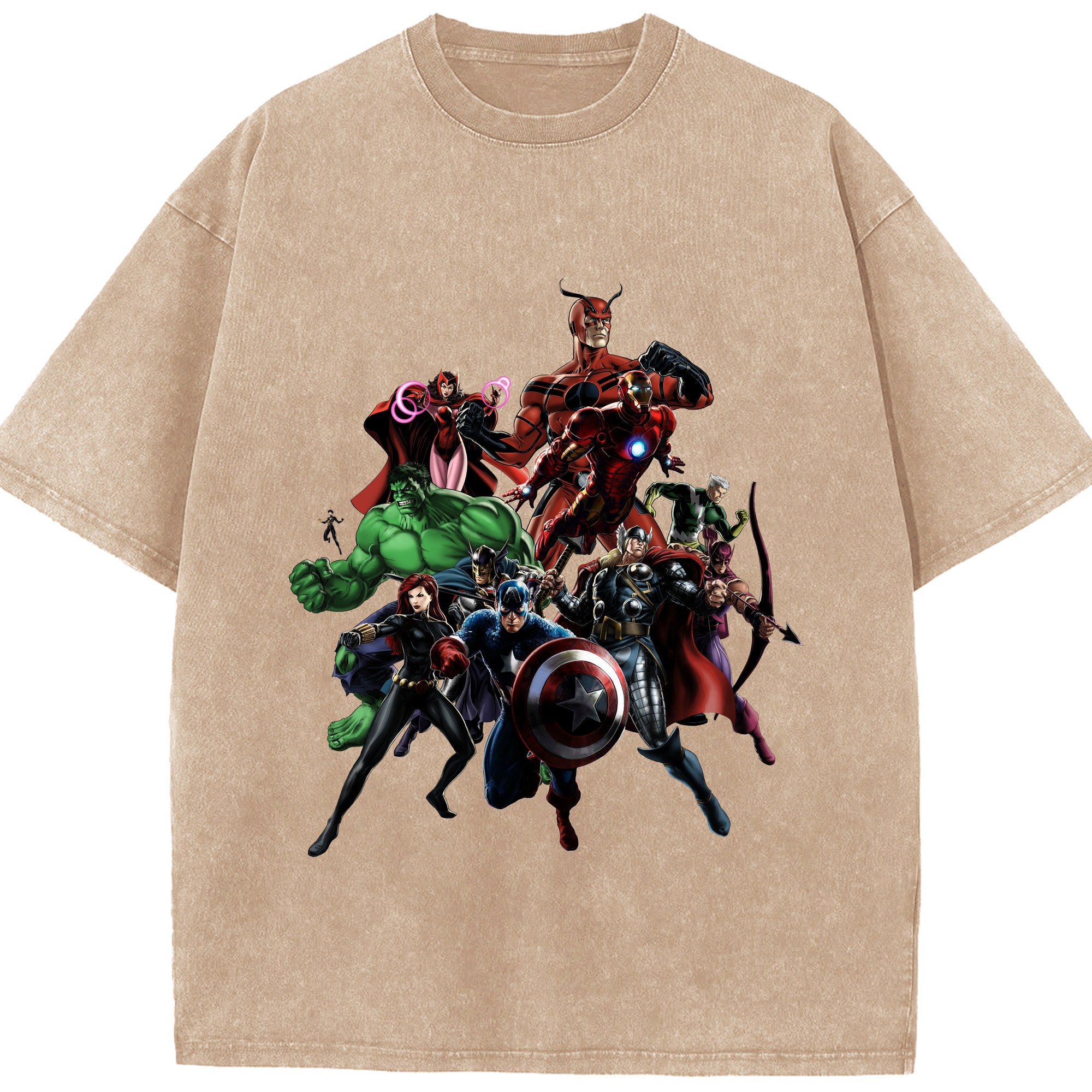 （画像用） アベンジャーズ The Avengers 綿100% ヴィンテージ風 半袖Tシャツ（フロントプリント）