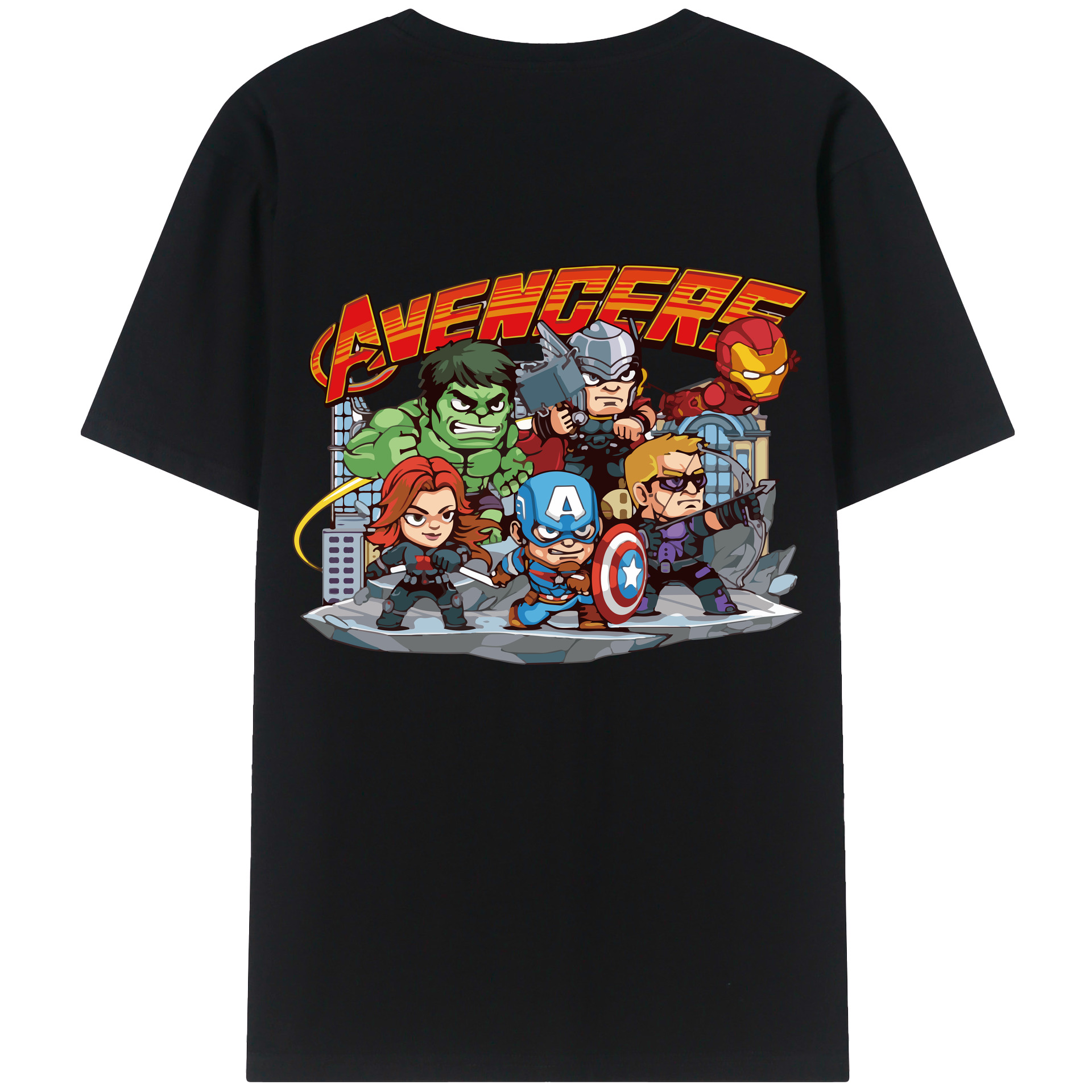 （画像用） アベンジャーズ The Avengers 綿100％ メンズ半袖Tシャツ（バックプリント） 通気性