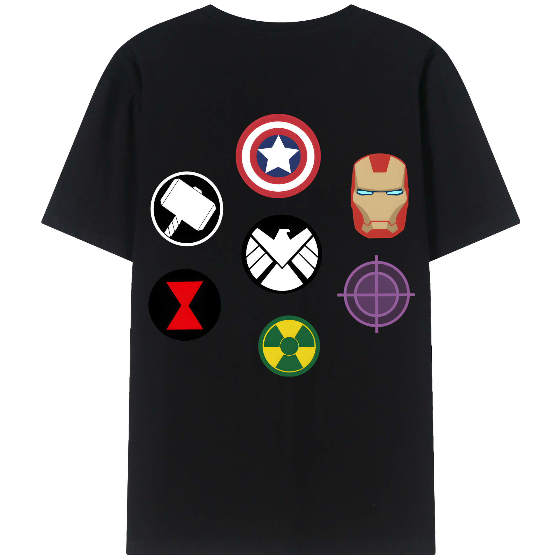 （画像用） アベンジャーズ The Avengers 綿100％ メンズ半袖Tシャツ（バックプリント） 通気性
