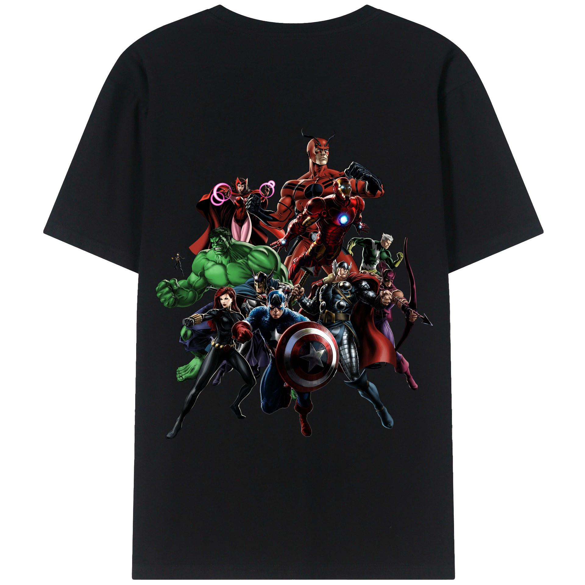 （画像用） アベンジャーズ The Avengers 綿100％ メンズ半袖Tシャツ（バックプリント） 通気性
