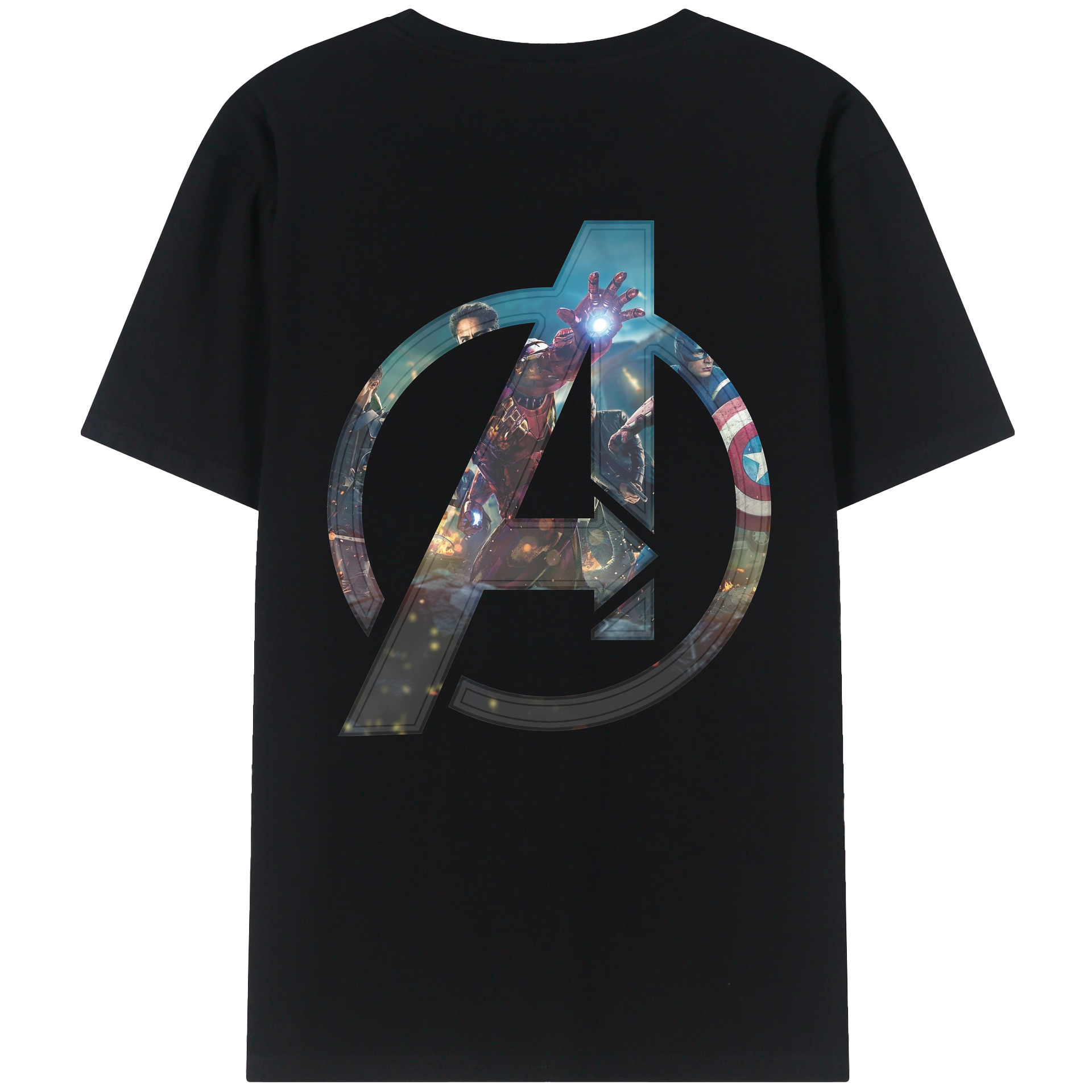 （画像用） アベンジャーズ The Avengers 綿100％ メンズ半袖Tシャツ（バックプリント） 通気性