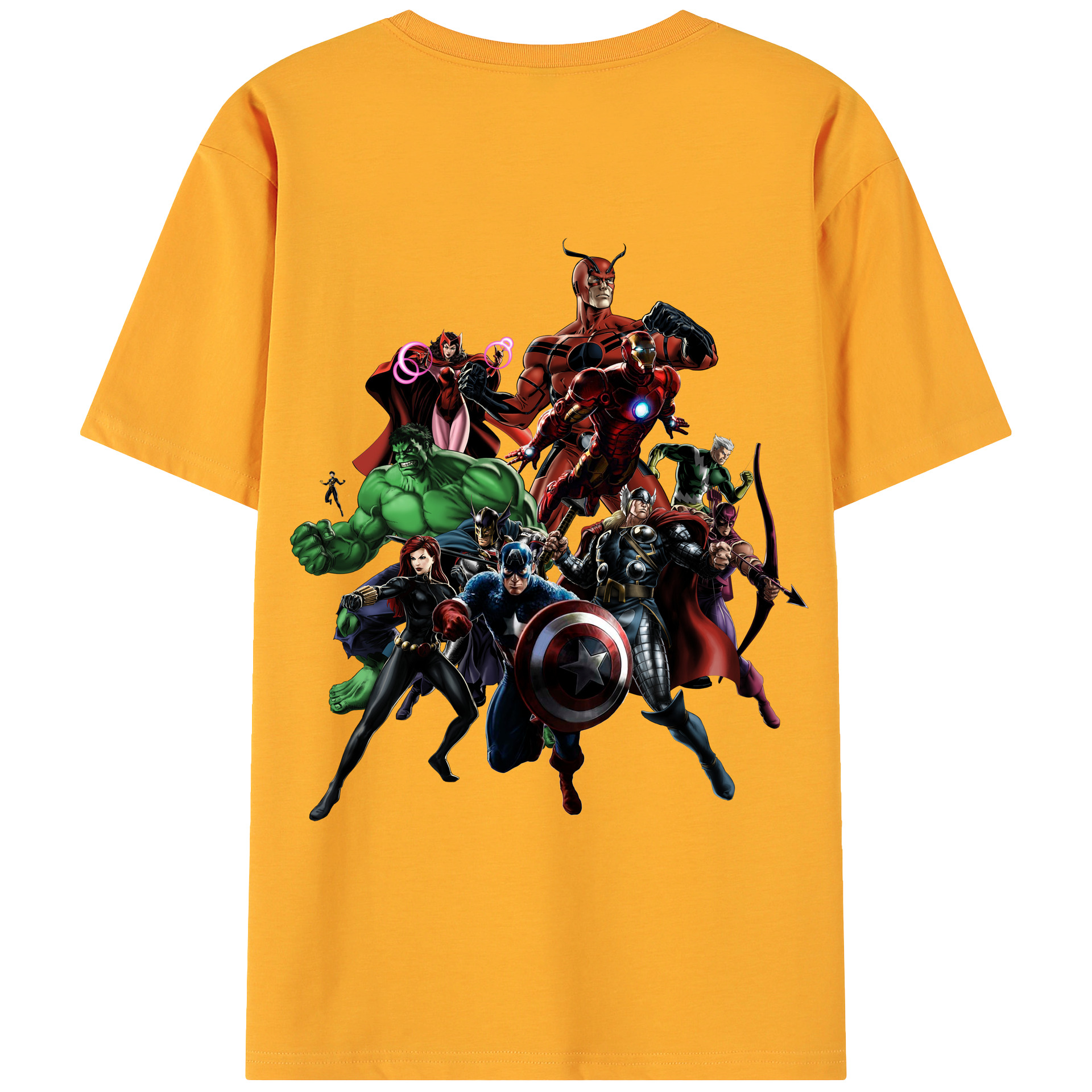 （画像用） アベンジャーズ The Avengers 綿100％ メンズ半袖Tシャツ（バックプリント） 通気性
