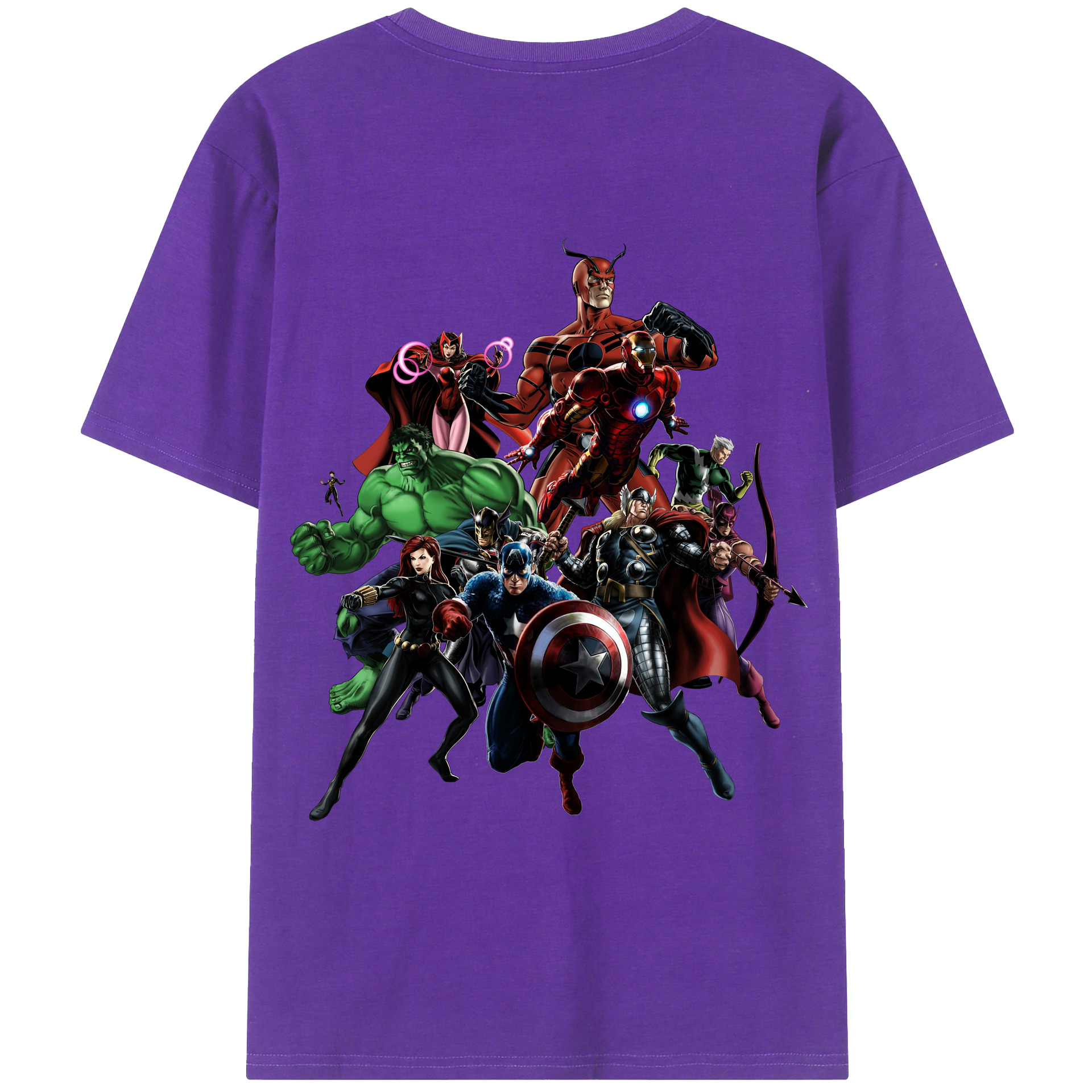 （画像用） アベンジャーズ The Avengers 綿100％ メンズ半袖Tシャツ（バックプリント） 通気性
