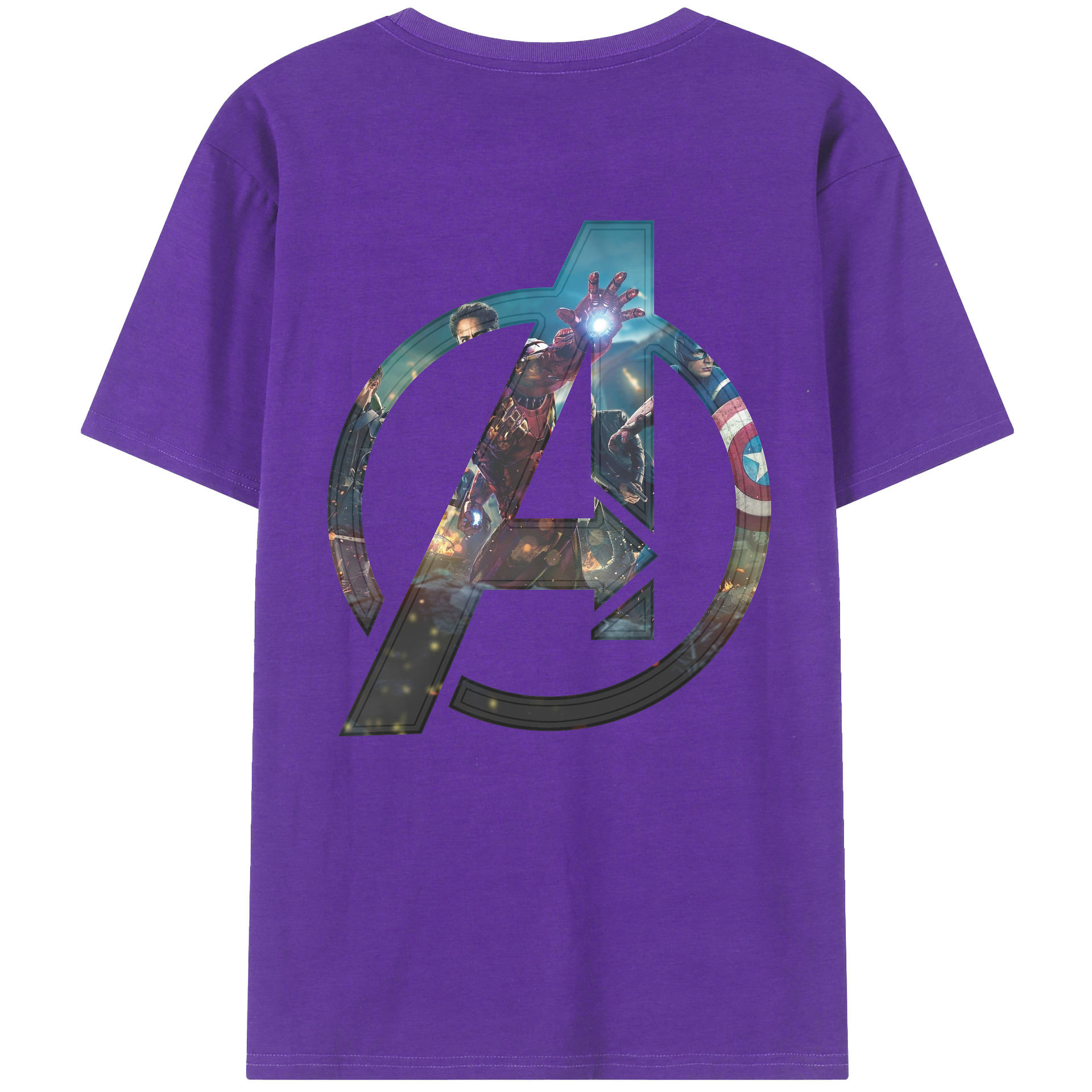 （画像用） アベンジャーズ The Avengers 綿100％ メンズ半袖Tシャツ（バックプリント） 通気性