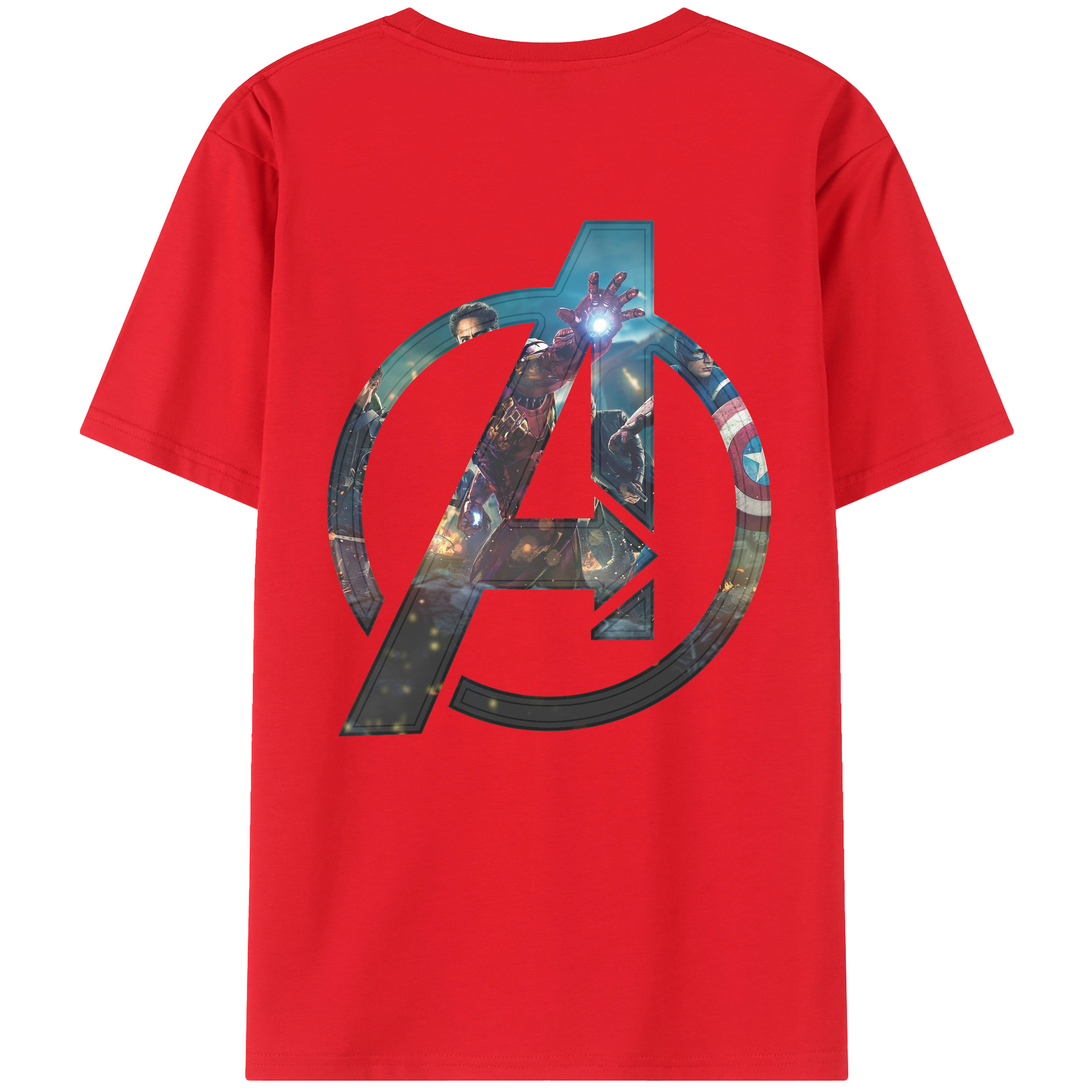 （画像用） アベンジャーズ The Avengers 綿100％ メンズ半袖Tシャツ（バックプリント） 通気性