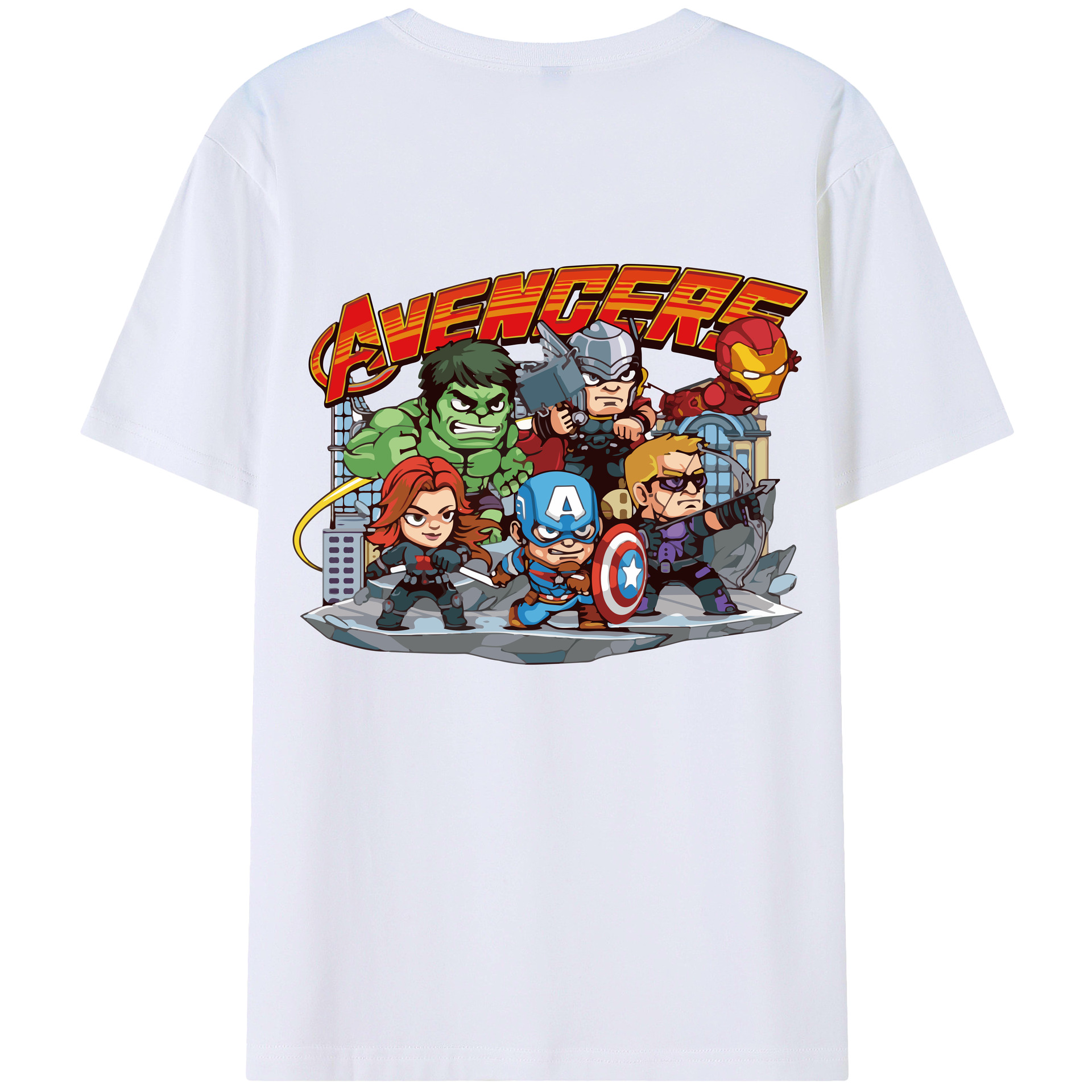 （画像用） アベンジャーズ The Avengers 綿100％ メンズ半袖Tシャツ（バックプリント） 通気性