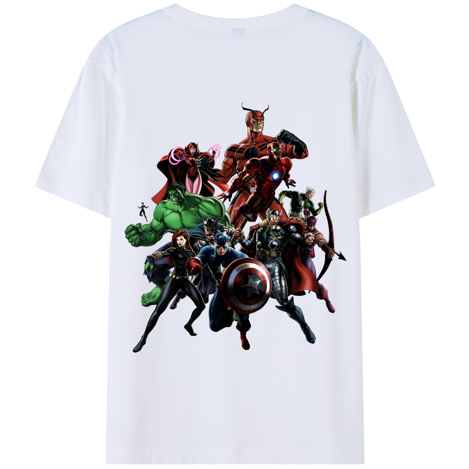 （画像用） アベンジャーズ The Avengers 綿100％ メンズ半袖Tシャツ（バックプリント） 通気性
